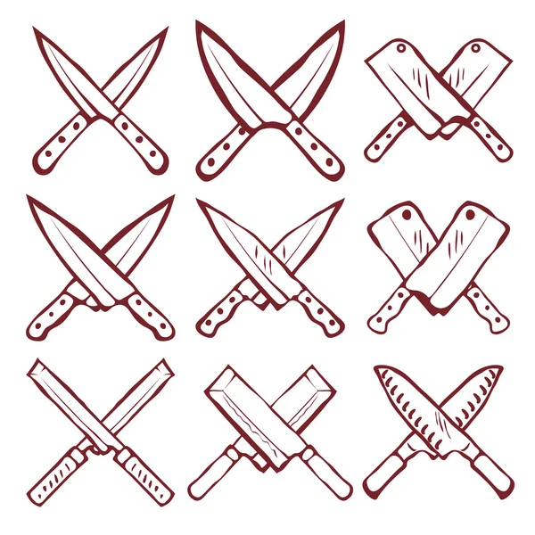 Set of crossed kitchen knives vector — Stock Vector