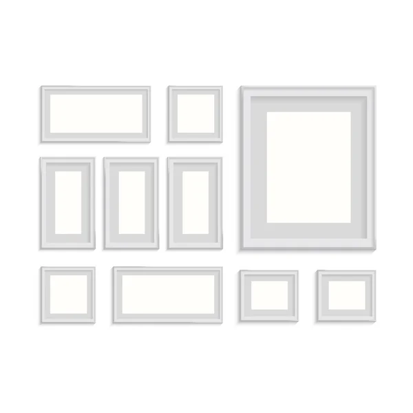 Modelo de quadro de imagem em branco conjunto isolado na parede — Vetor de Stock