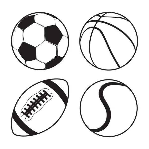 Juego de pelotas deportivas Fútbol Baloncesto Fútbol americano Tenis — Vector de stock