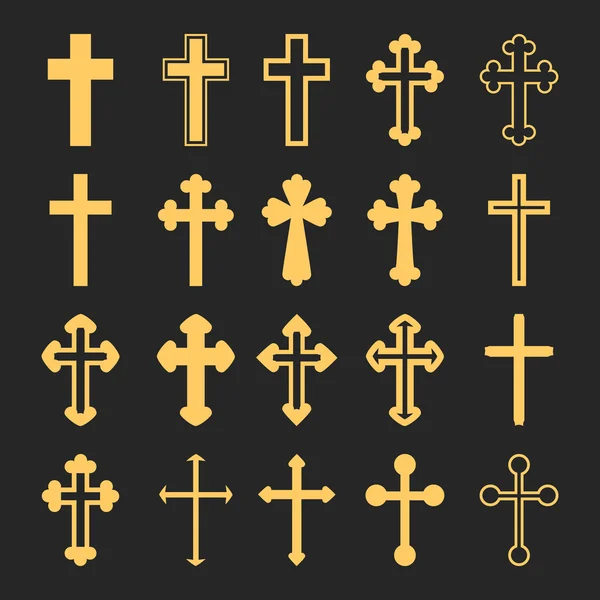 Cross icons set. Decorated crosses signs or symbols. Vector — Stock Vector