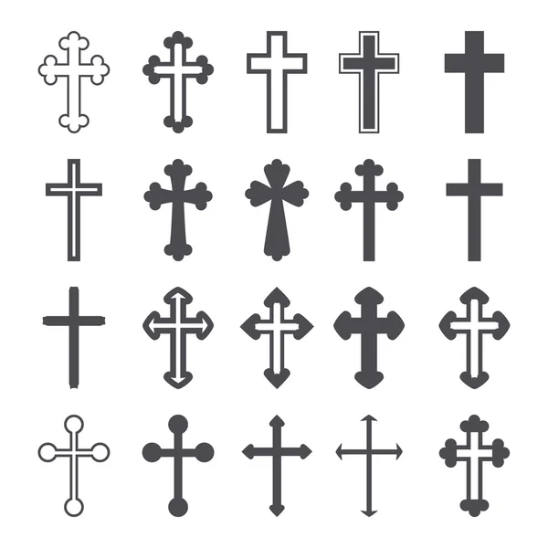 Kreuzsymbole gesetzt. dekorierte Kreuze Zeichen oder Symbole. Vektor — Stockvektor