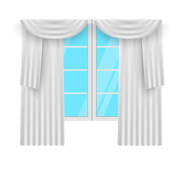 Gordijnen. Witte curtans en windows. Vector — Stockvector