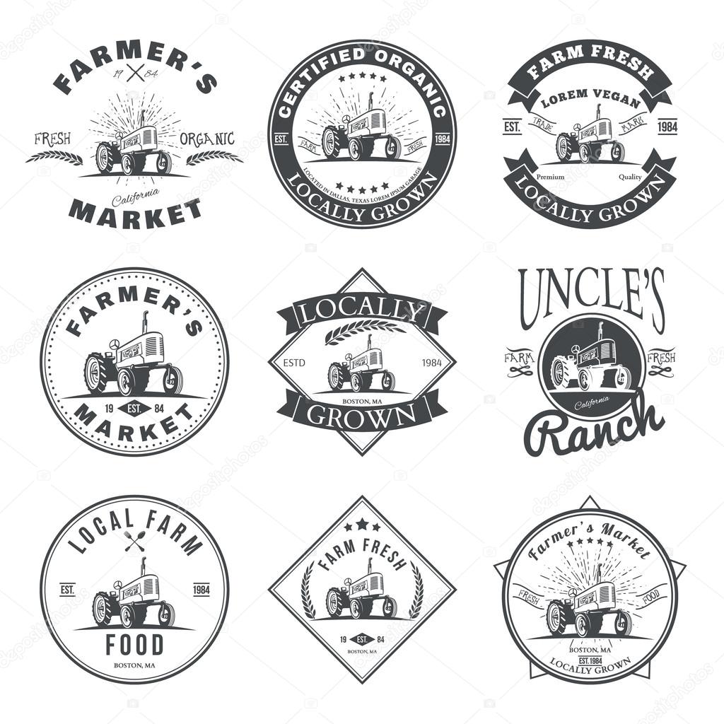 Set of retro farm fresh labels, badges and design elements. Vector illustration