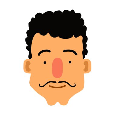 Erkek yüz beyaz izole karikatür. Vektör