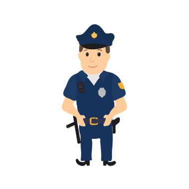 Beyaz zemin üzerine polis karakter karikatür. Vektör