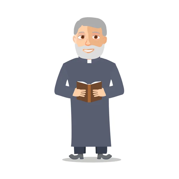 Cartoon karakter oude man als een priester. Vector — Stockvector