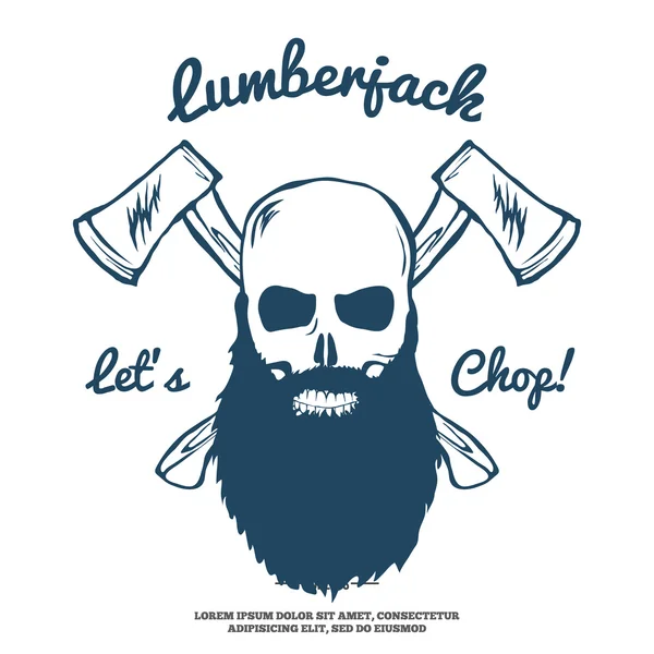 Lumberjack Skull with beard and Crossed Axes Vector — Stock Vector