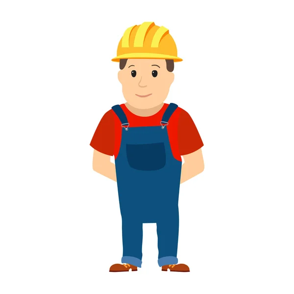 Feliz reparador de dibujos animados o trabajador de la construcción con sombrero de seguridad. Vector — Archivo Imágenes Vectoriales