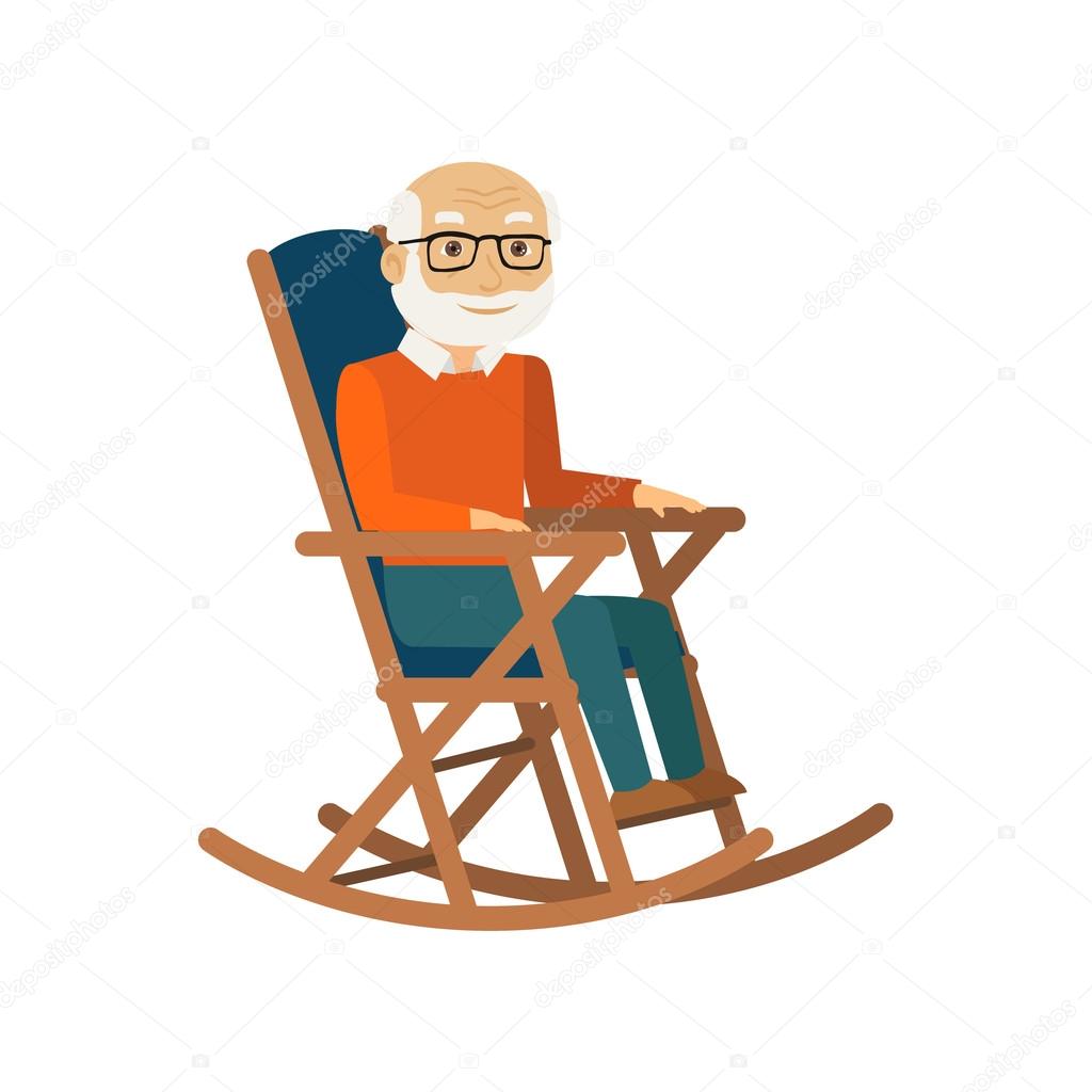 Old man sitting in rocking chair. Vector.