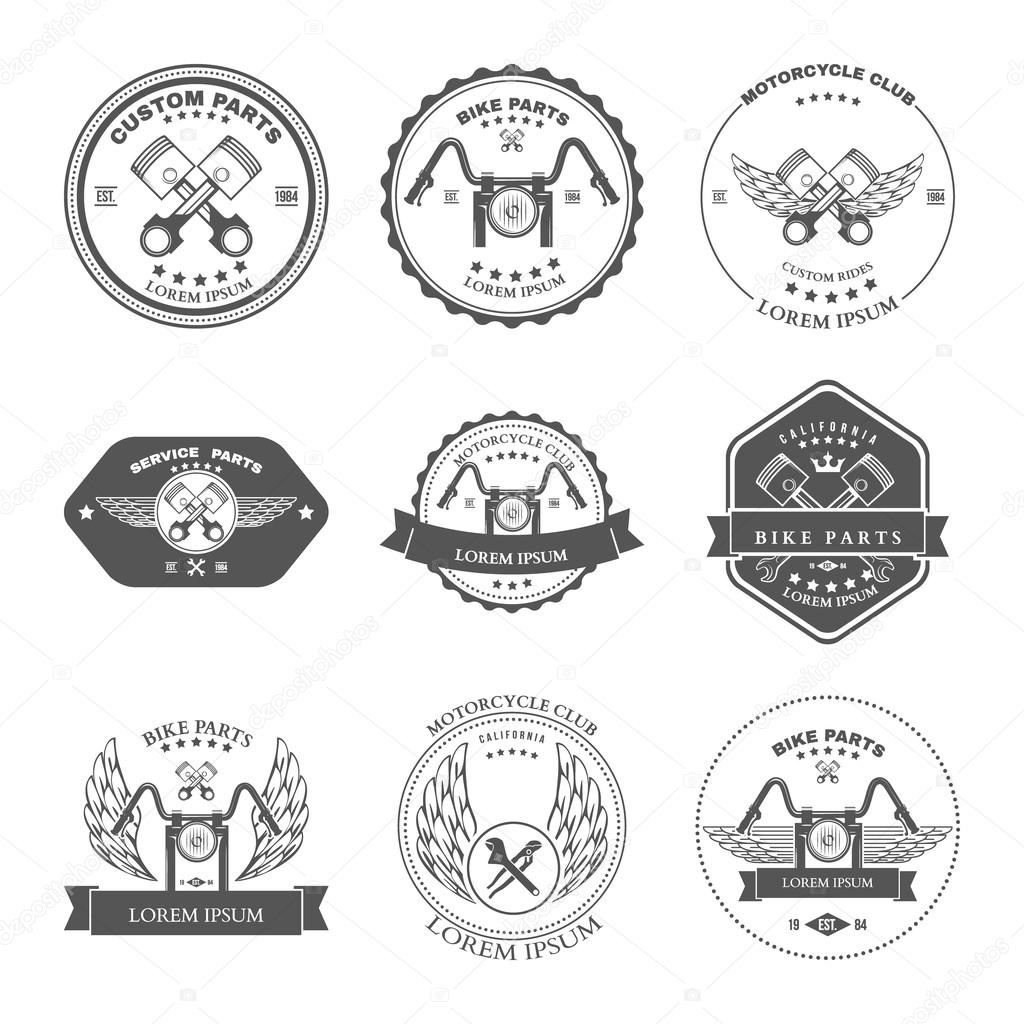 Race Bikers Garage Repair Service Emblems and Motorcycling Clubs Tournament Labels Collection isolated. Vector illustration