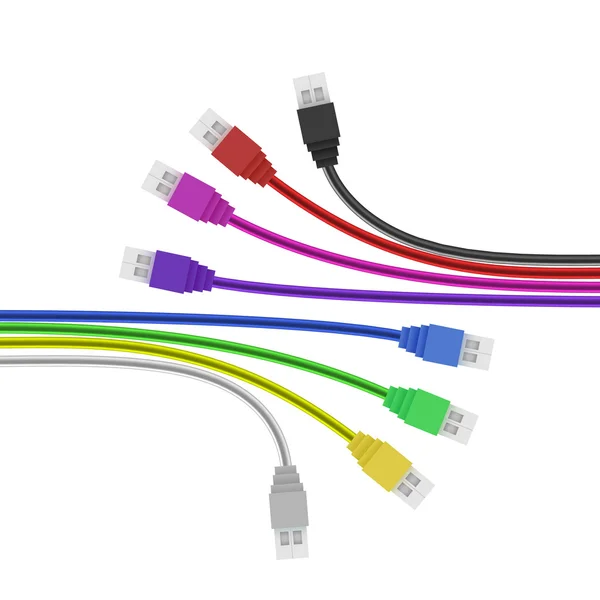 Plugues USB coloridos isolados em branco. Vetor —  Vetores de Stock