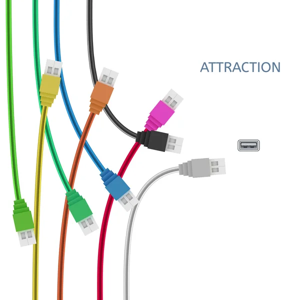 Prises USB colorées isolées sur blanc. Vecteur — Image vectorielle