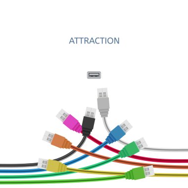 Renkli Usb prizler üzerinde beyaz izole. Vektör