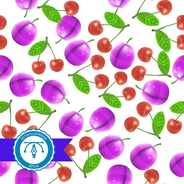 Patrón de cerezas y ciruelas — Archivo Imágenes Vectoriales