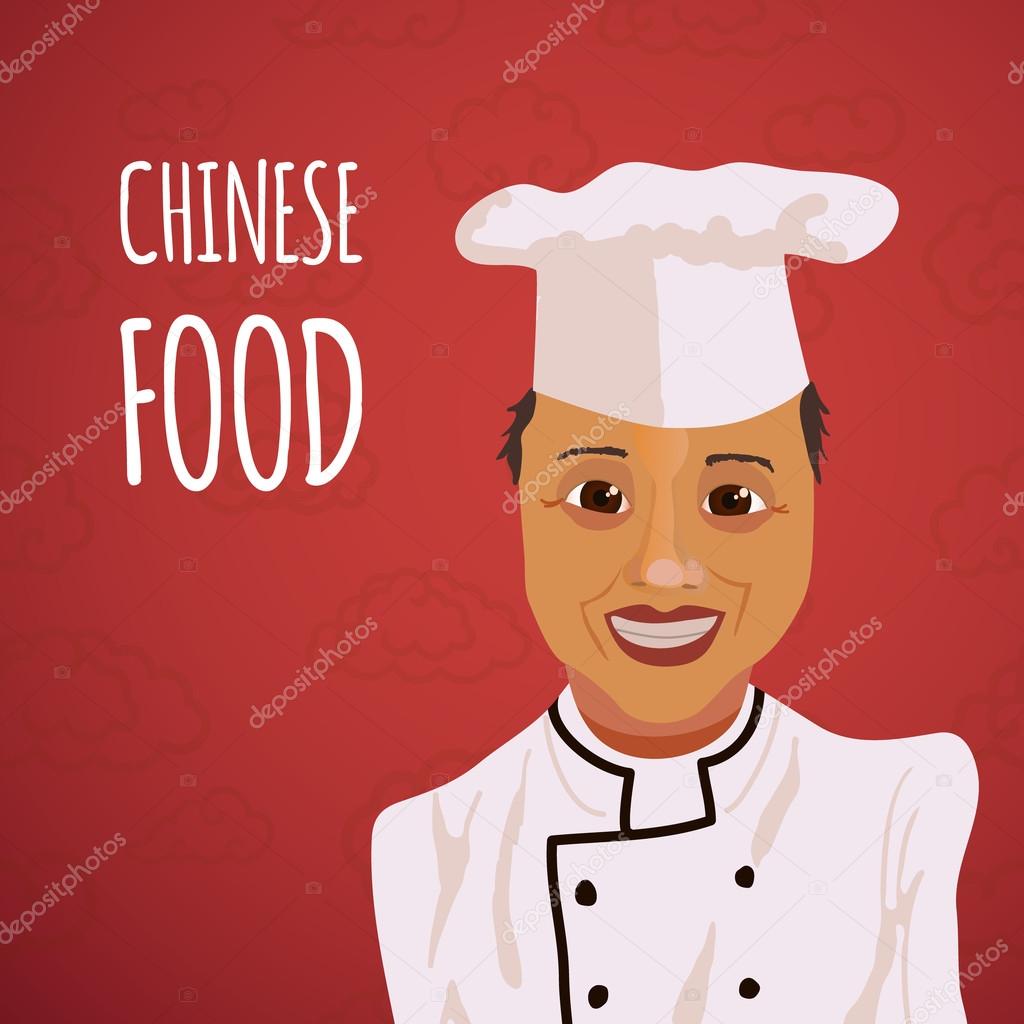 Cartoon Character, Asian Cook on red background. Vector illustration