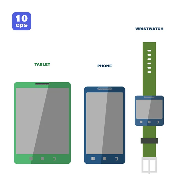 Tablette PC plate, Smartphone et smartwatch. Vecteur — Image vectorielle