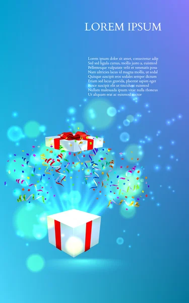 Caja de regalo abierta con fuegos artificiales — Vector de stock