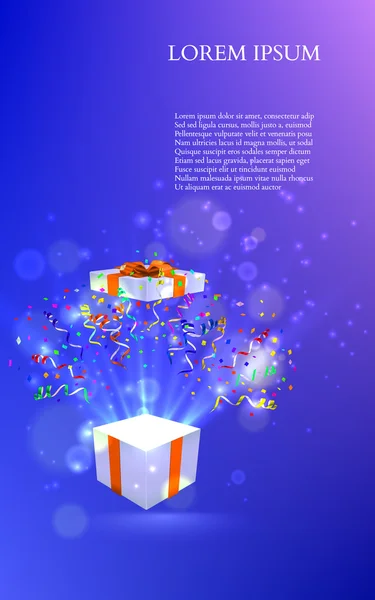 Caja de regalo abierta con fuegos artificiales — Vector de stock