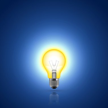 Mavi arka plan üzerinde ampul. Vektör