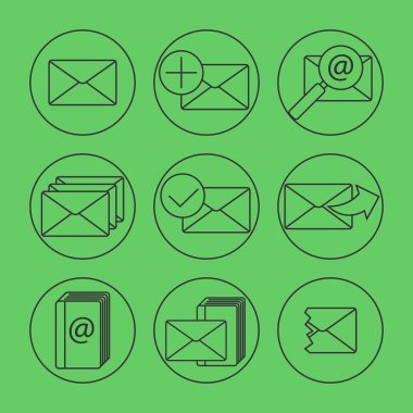 E-posta şey satır Icons set. Vektör
