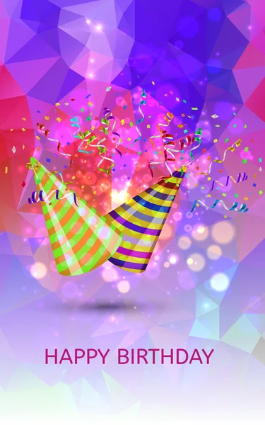 Feliz cumpleaños Sombreros y Confetti Sorpresa — Vector de stock