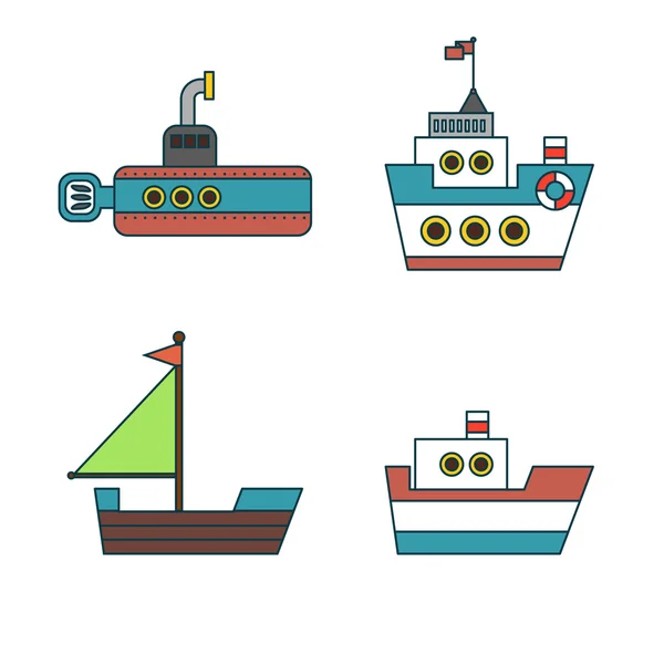 Resumen barcos delgada línea iconos conjunto. Vector de — Vector de stock