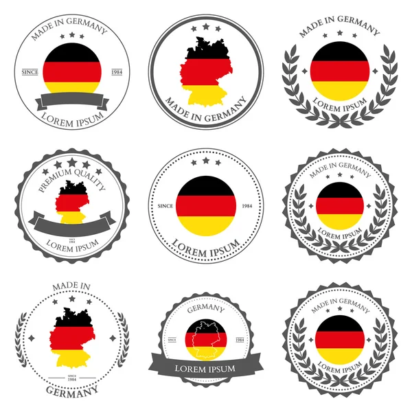 Vyrobené v Německu, těsnění, odznaky. Vektorové ilustrace — Stockový vektor