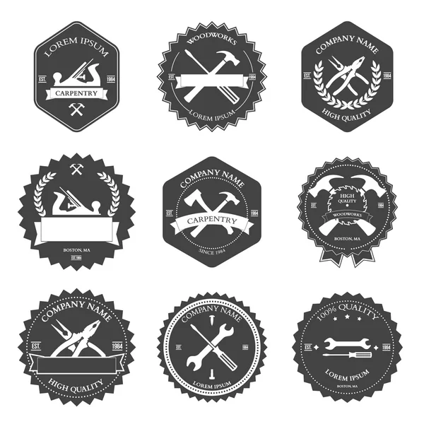 Vintage marangozluk aletleri, etiket ve tasarım