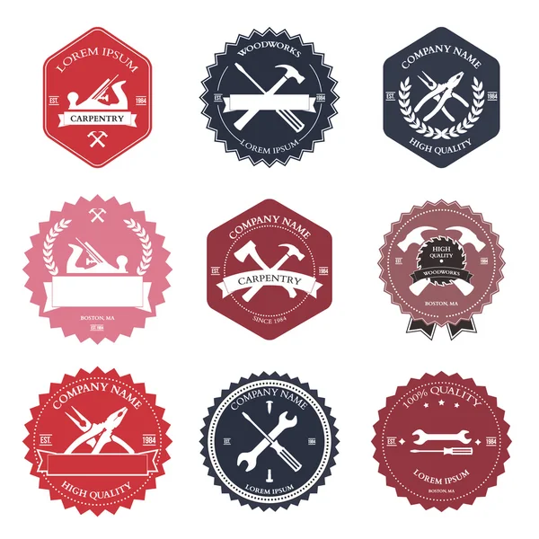 Vintage marangozluk araçlar Etiketler ve tasarım öğeleri