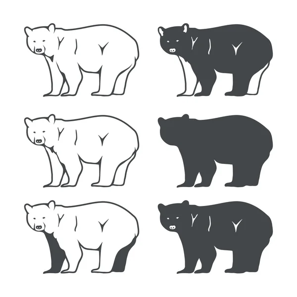 Set of Six Bear Silhouette. Vector — Stock Vector