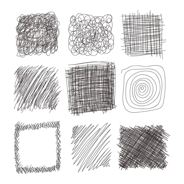 Vektor Reihe von handgezeichneten Linien Texturen, Kritzeleien von Stift, Schraffur — Stockvektor