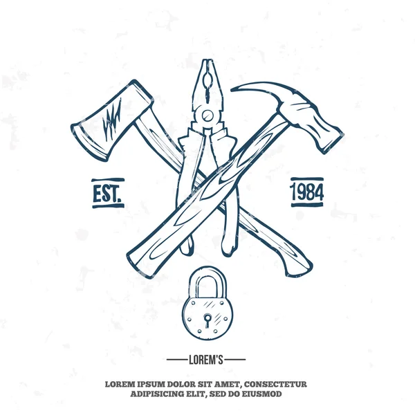 Vintage marangozluk aletleri, etiket ve tasarım öğeleri vektör