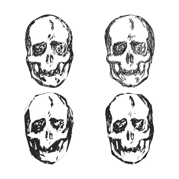 Conjunto de calaveras dibujadas a mano — Vector de stock