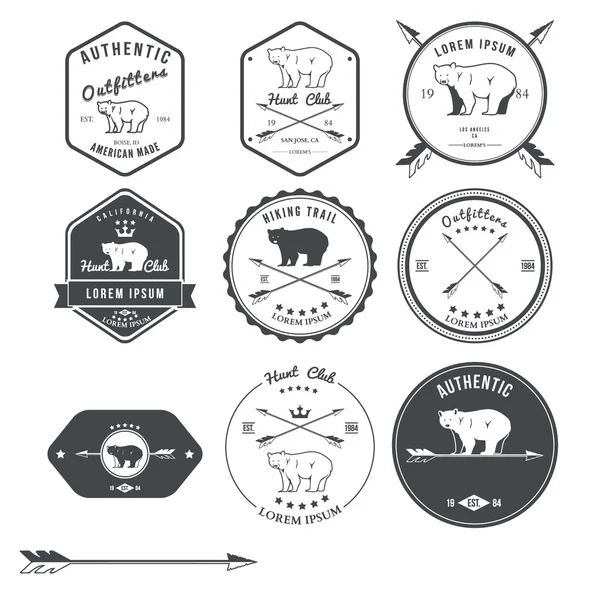 Set of vintage bear icons, emblems and labels — Stock Vector