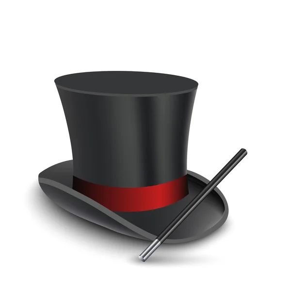 Magician Top Hat with stick — Stock Vector