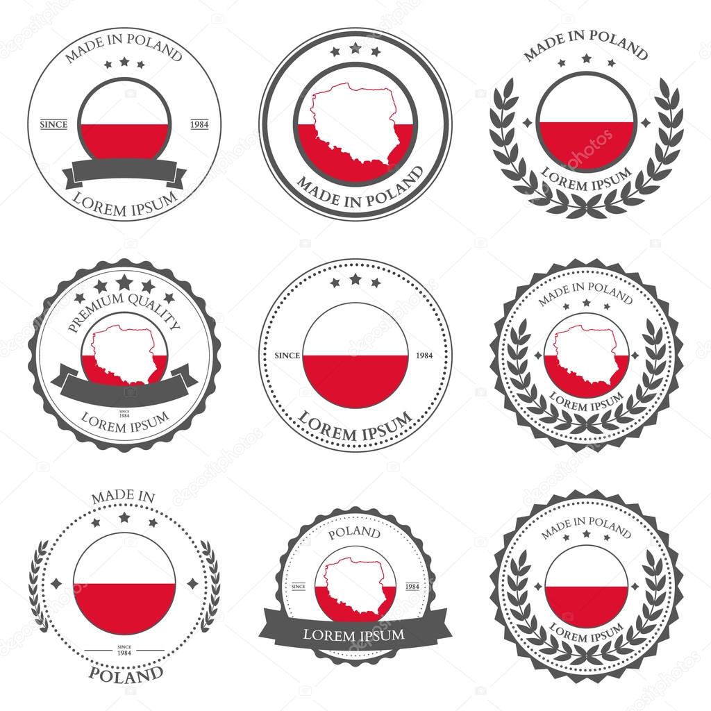 Made in Poland, seals, badges. Vector illustration