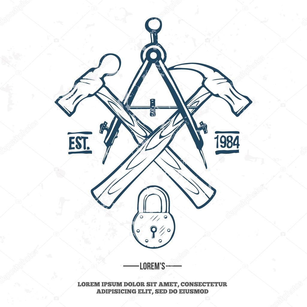 Vintage carpentry tools, label and design elements vector