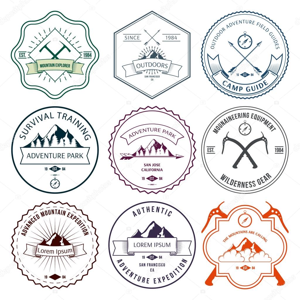 Camping mountain  labels set