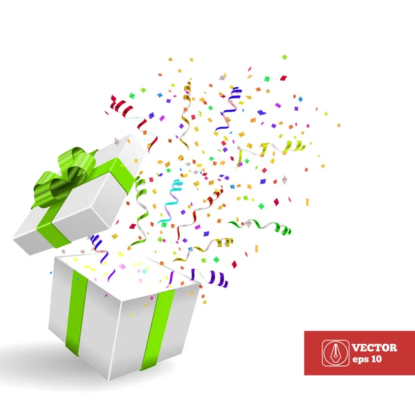 Ouvrez Giftbox avec Confetti. Contexte vectoriel — Image vectorielle