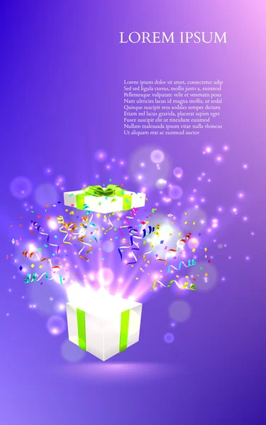 Nyitott ajándék a tűzijáték a konfetti. vektor — Stock Vector