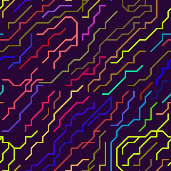 Coloré Micro Chip Lines Seamless Pattern. Vecteur — Image vectorielle