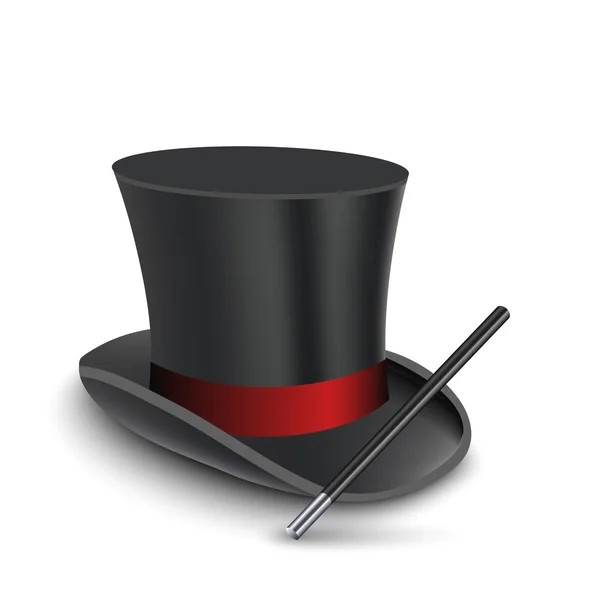 Magician Top Hat com pau. Vetor — Vetor de Stock