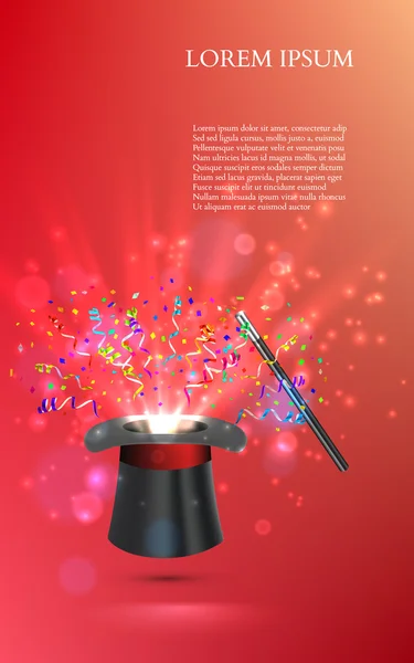 Fireworks uygulamasından konfeti ile sihirbaz üst şapka. vektör — Stok Vektör