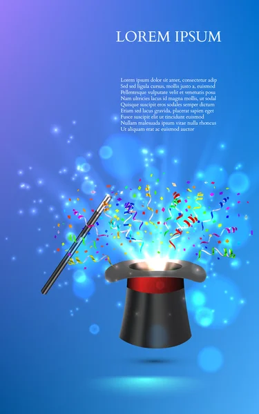 Bűvész cilinderes tűzijáték a konfetti. vektor — Stock Vector