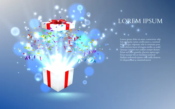 Open geschenk met vuurwerk van confetti. vector — Stockvector