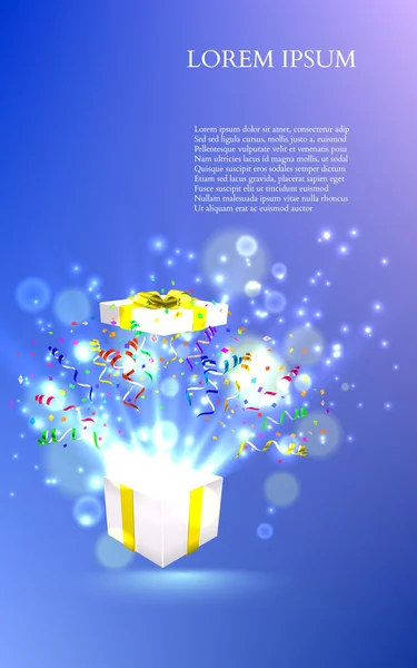 Open geschenk met vuurwerk van confetti. vector — Stockvector