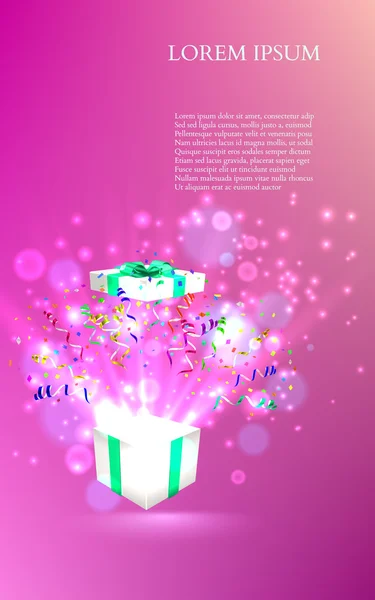Open gift with fireworks from confetti. vector — Stock Vector
