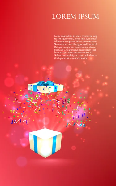 Regalo abierto con fuegos artificiales de confeti. vector — Vector de stock