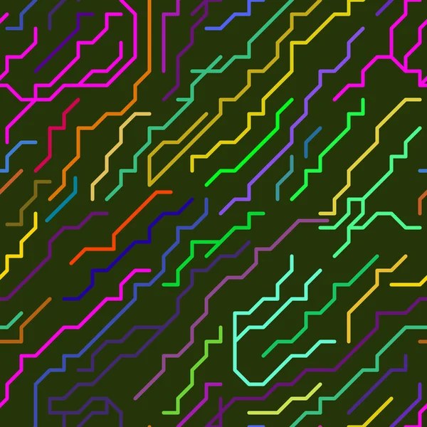 Kleurrijke Micro-Chip lijnen naadloze patroon. Vector — Stockvector