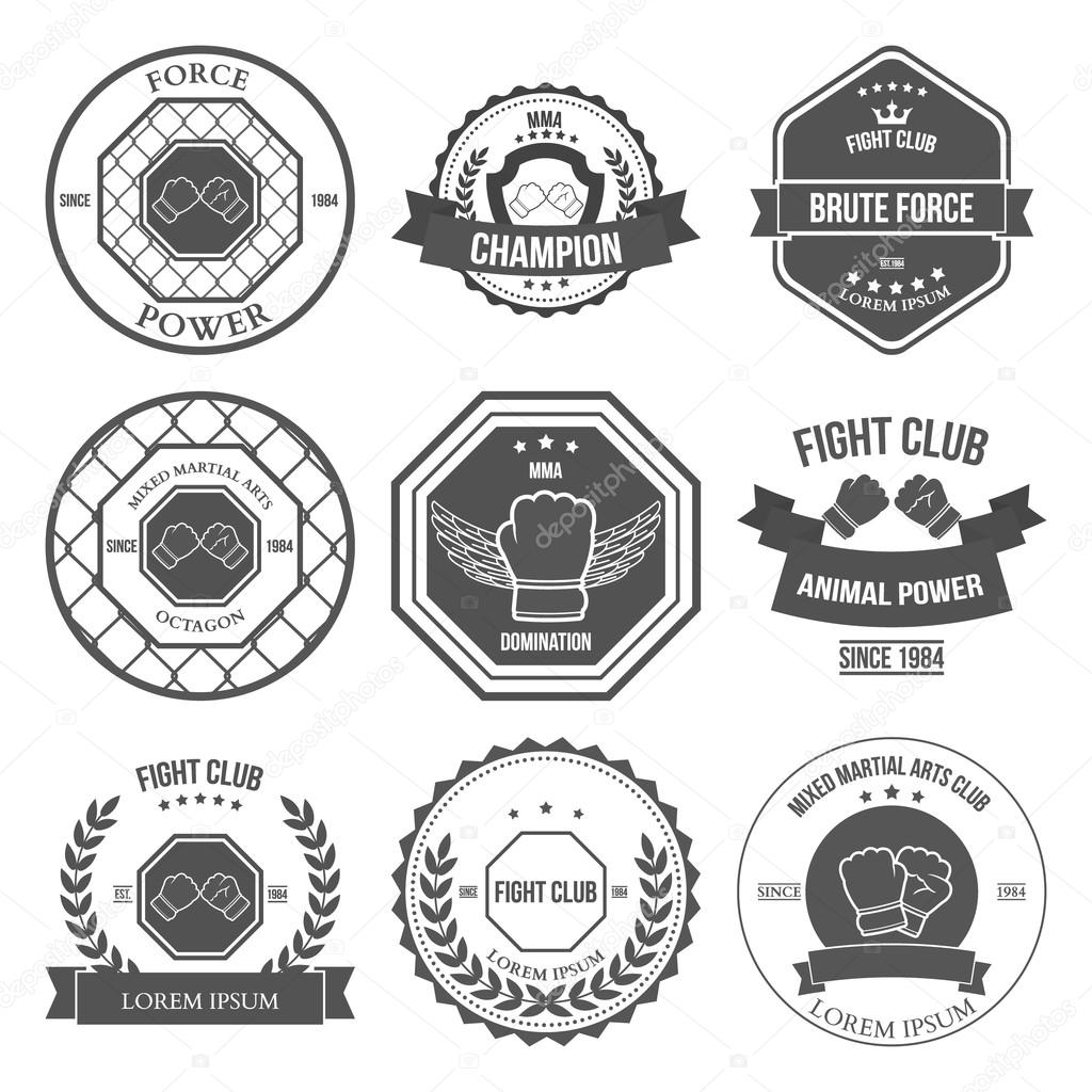 Set of Mixed Martial Arts labels, badges